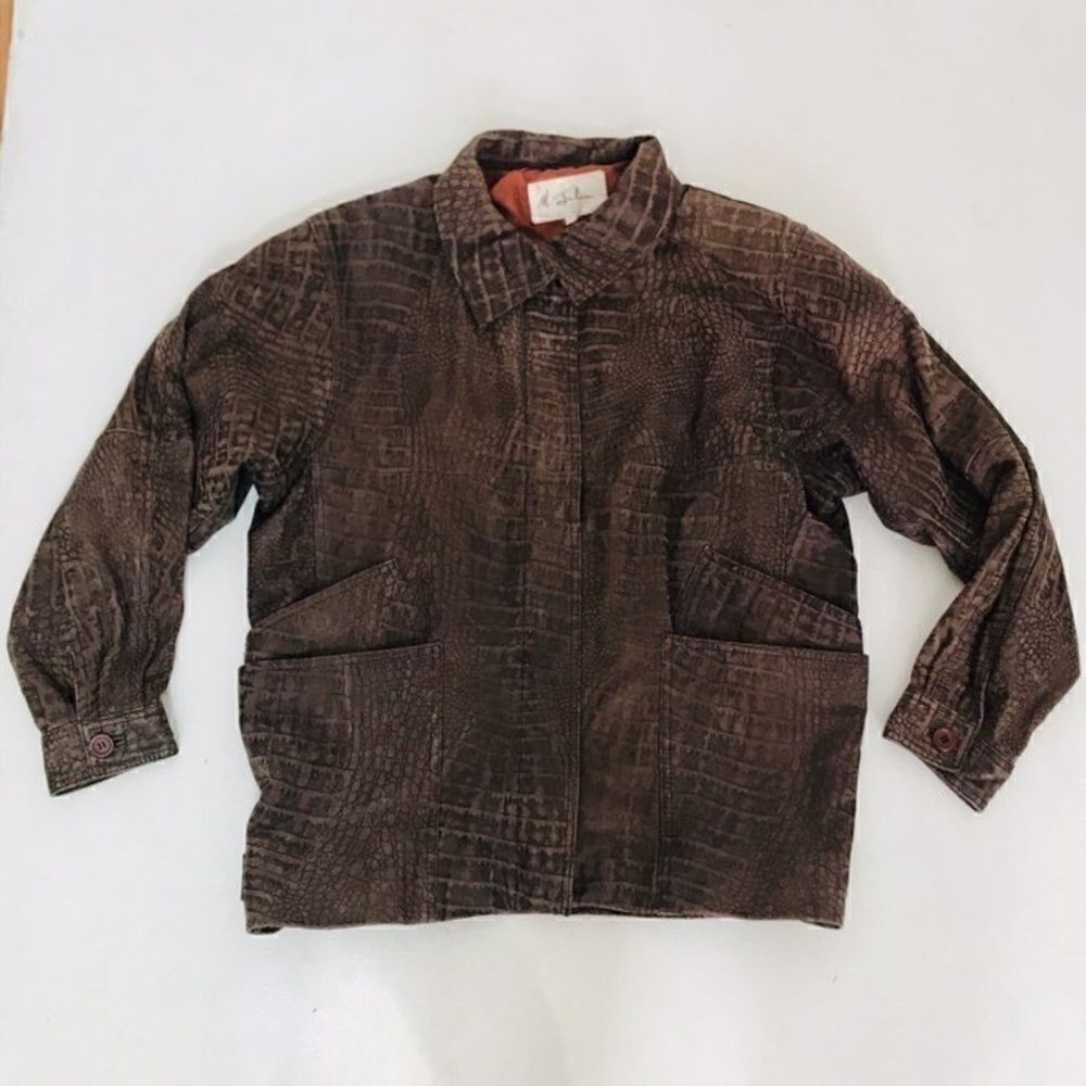 M JULIAN Leather Jacket L Large Womens Croc Print